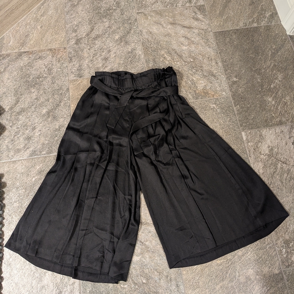 Ann Taylor Satin Black Wide-Leg Pants